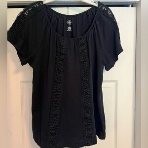 St. John's Bay Black Crochet Accent Blouse